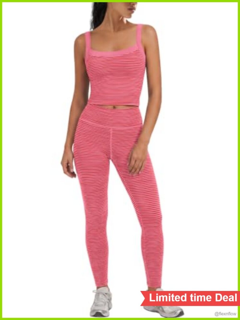 Womens Striped 2 Piece Yoga Set Padded Tank High Waisted Leggings Activewear
